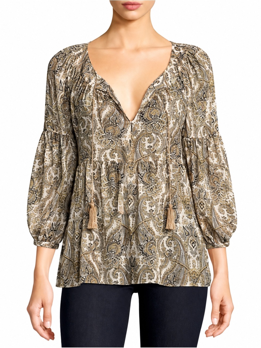 JOIE 100% silk Paisley and Puffy Sleeve Blouse